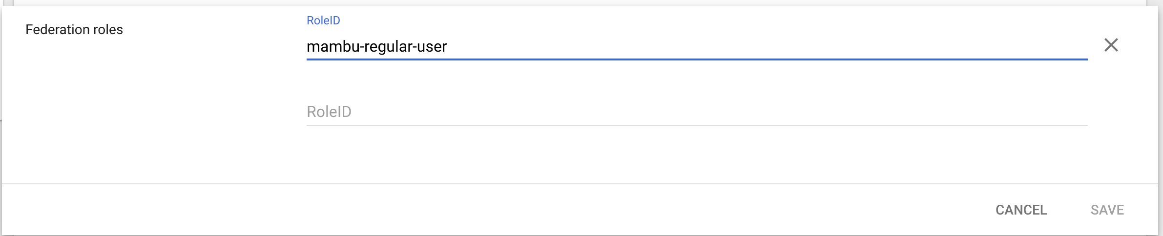 adding the mambu-regular-user value to the RoleID field